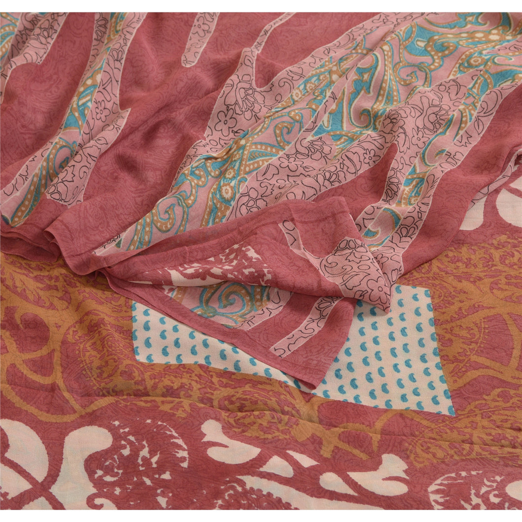 Sanskriti Vintage Sarees Multi 100% Pure Georgette Printed Sari 5yd Craft Fabric