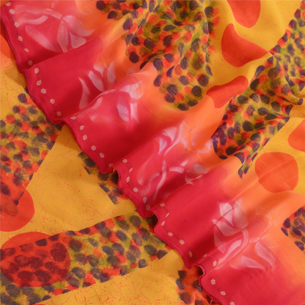 Sanskriti Vintage Sarees Yellow Pure Georgette Silk Printed Sari Craft Fabric