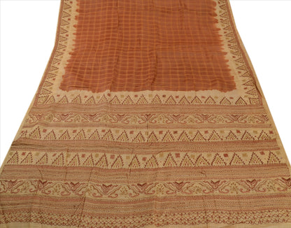 SANSKRITI VINTAGE INDIAN SAREE PURE SILK FABRIC SARI HAND EMBROIDERED WOVEN