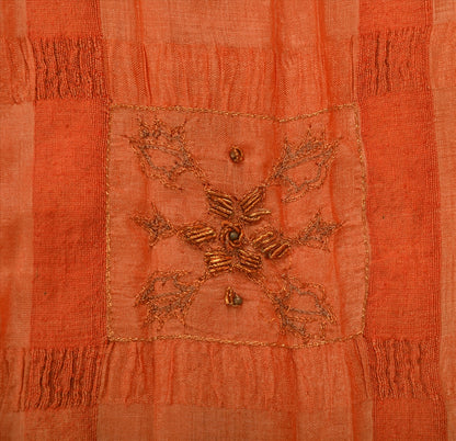 SANSKRITI VINTAGE INDIAN SAREE PURE SILK ORANGE SARI FABRIC HAND BEADED ZARI