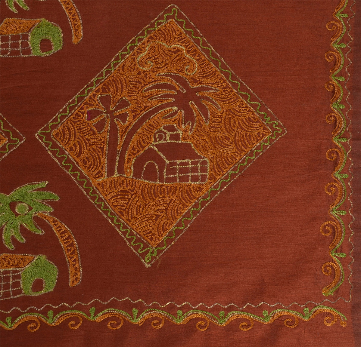 SANSKRITI VINTAGE INDIAN SAREE ART SILK SARI FABRIC HAND EMBROIDERED HUT ZARI