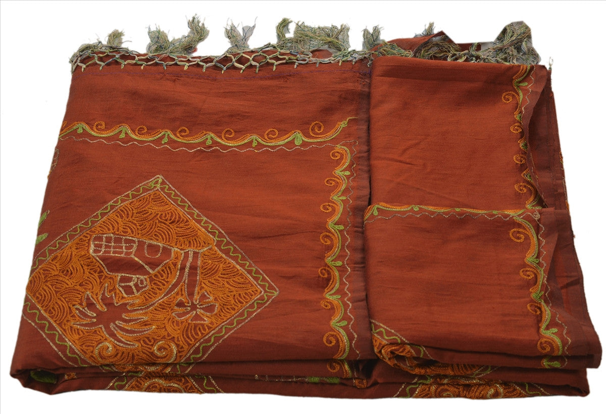 SANSKRITI VINTAGE INDIAN SAREE ART SILK SARI FABRIC HAND EMBROIDERED HUT ZARI