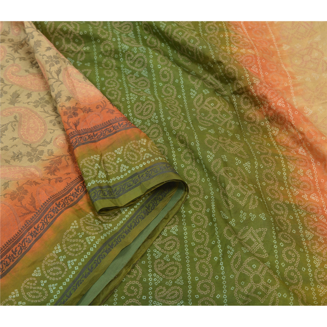 Sanskriti Vintage Indian Sari 100% Pure Silk Bandhani Print/Woven Sarees Fabric