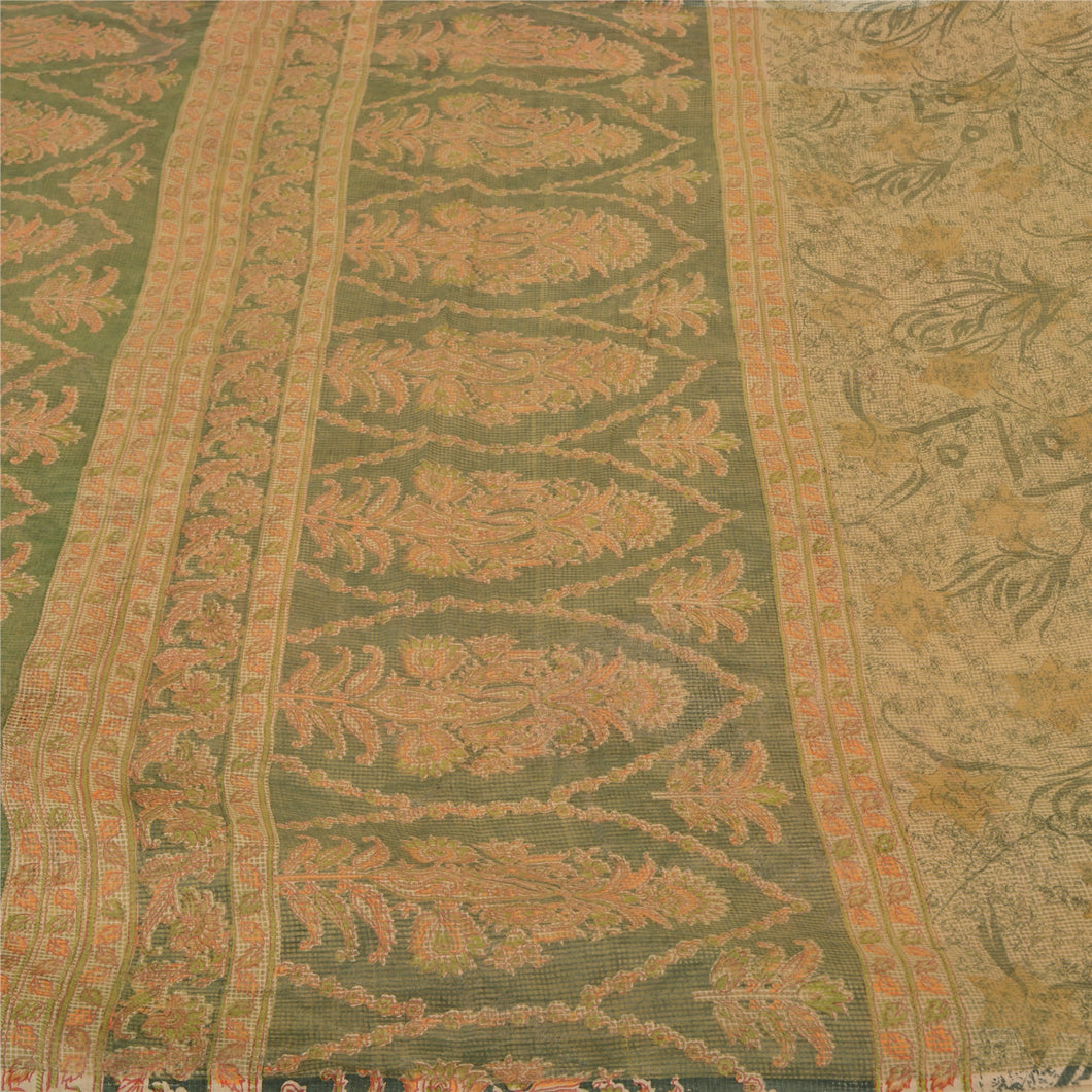 Sanskriti Vintage Green Indian Sarees Cotton Silk Printed Woven Kota Sari Fabric
