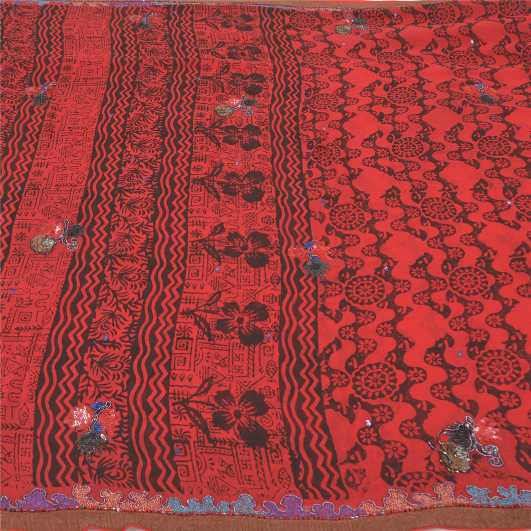 Sanskriti Vintage Bollywood Sarees Pure Georgette Silk Hand Beaded Sari Fabric