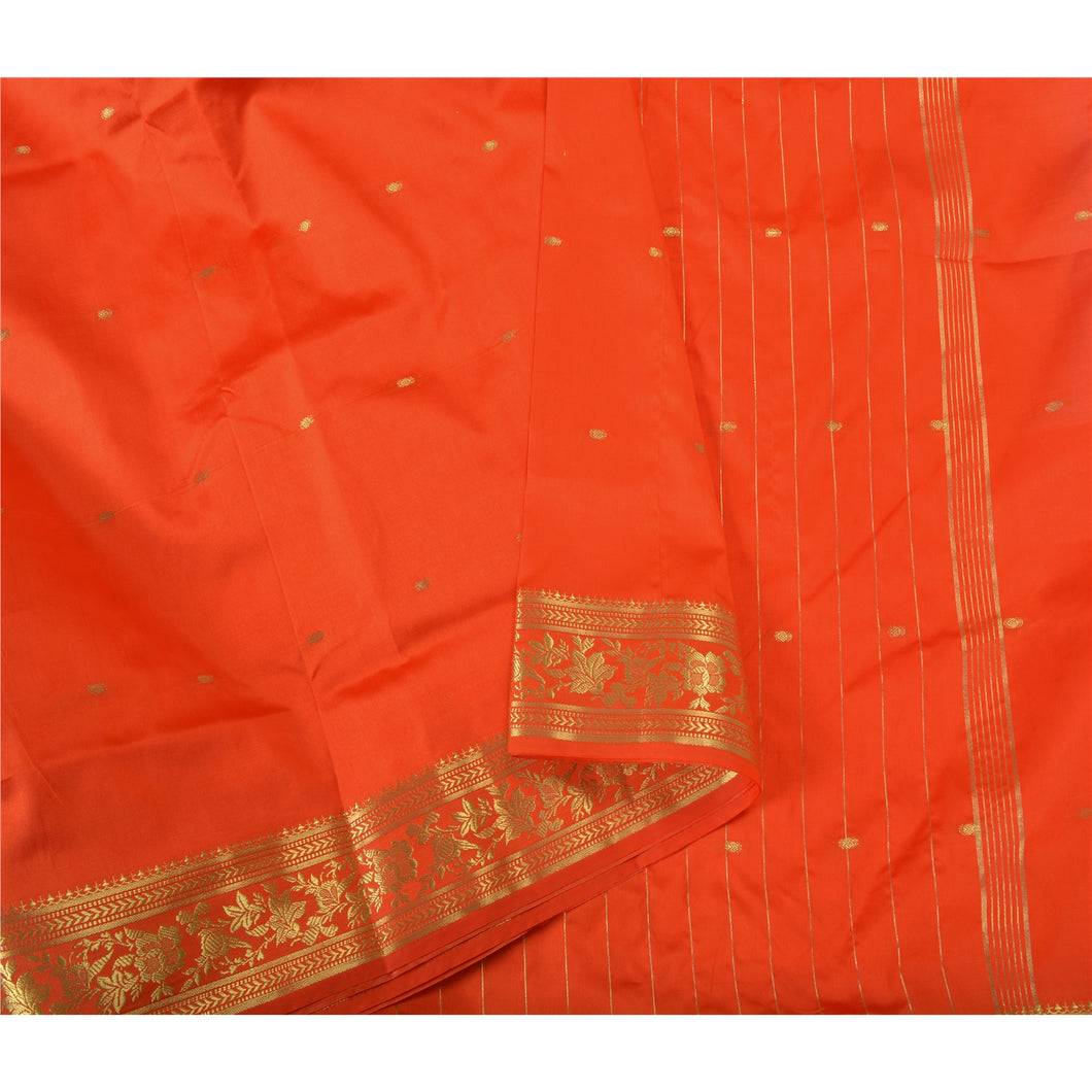 Sanskriti Vintage Orange Indian Sarees Art Silk Woven Brocade Zari Sari Fabric