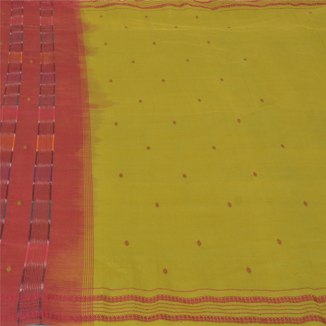 Sanskriti Vintage Green Sarees 100% Pure Cotton Hand-Woven Ikat Sari Fabric