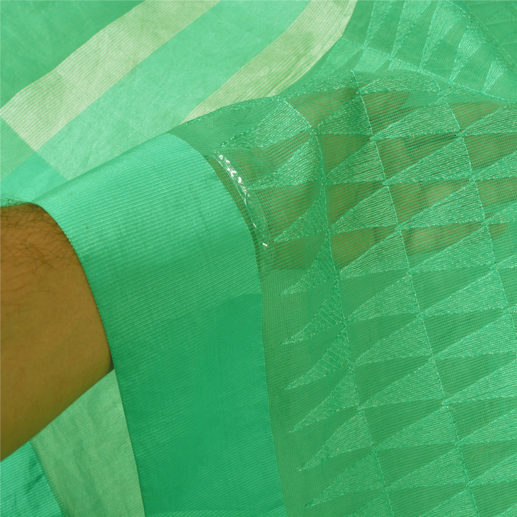 Sanskriti Vintage Green Sarees Blend Cotton Embroidered Premium Sari Fabric