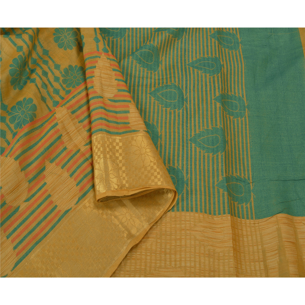 Sanskriti Vintage Green Sarees 100% Pure Silk Woven Premium Sari Craft Fabric