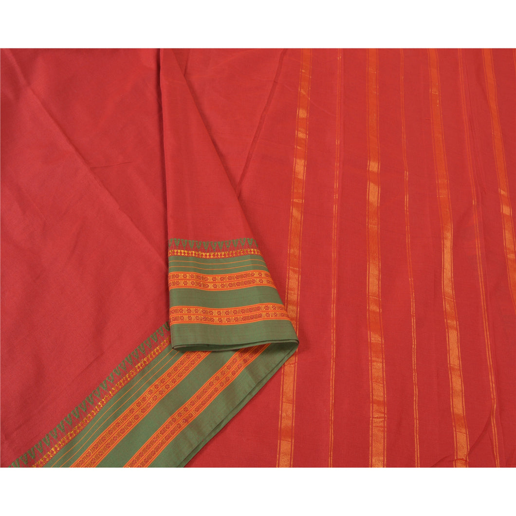 Sanskriti Vintage Sarees Indian Red Zari Woven Artificial Silk Sari Craft Fabric