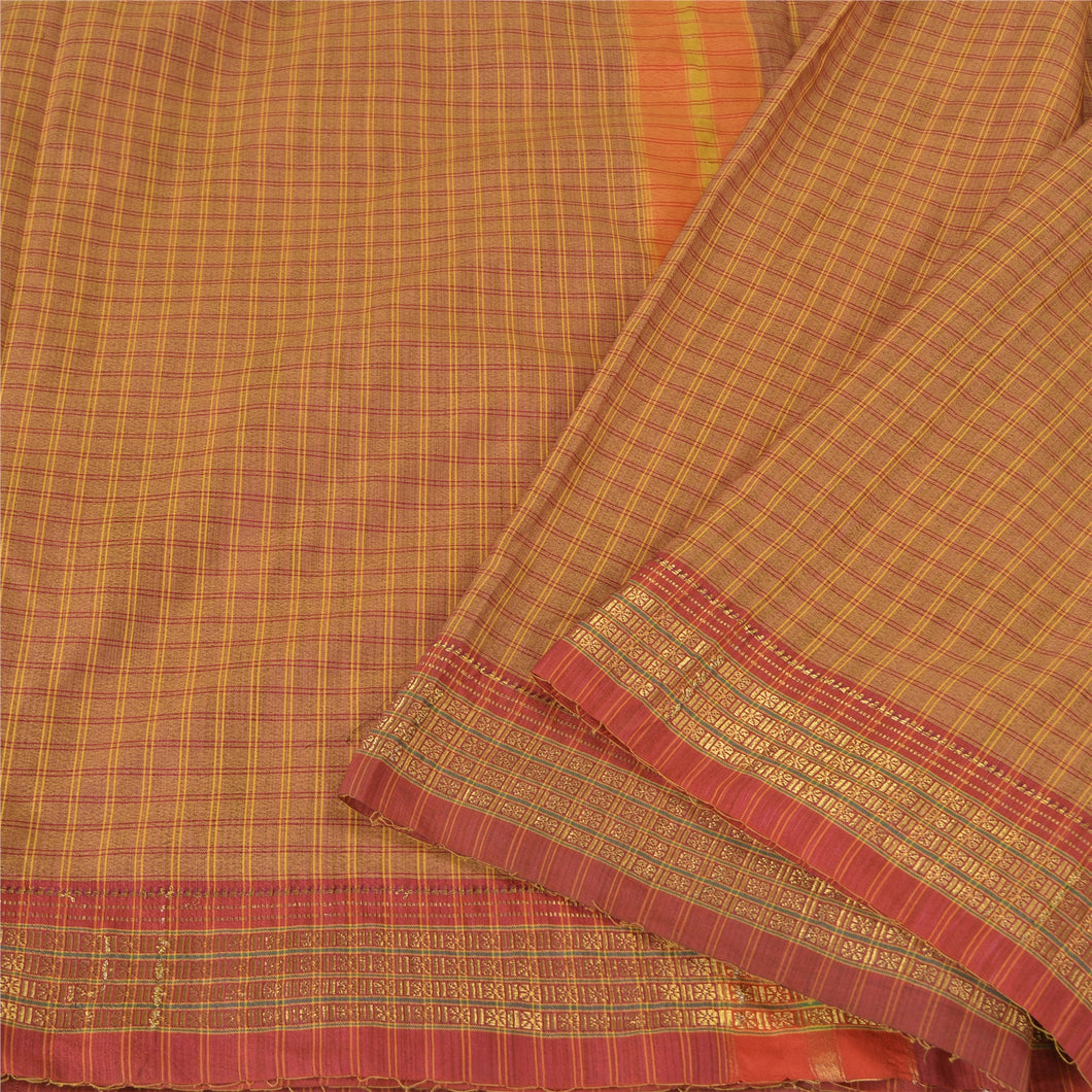 Sanskriti Vintage Brown Sarees Cotton Woven Ilkal Rare Premium Sari 5 YD Fabric