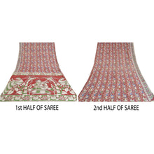 Load image into Gallery viewer, Sanskriti Vintage Dark Red Sarees Pure Cotton Handmade Kalamkari Sari Fabric
