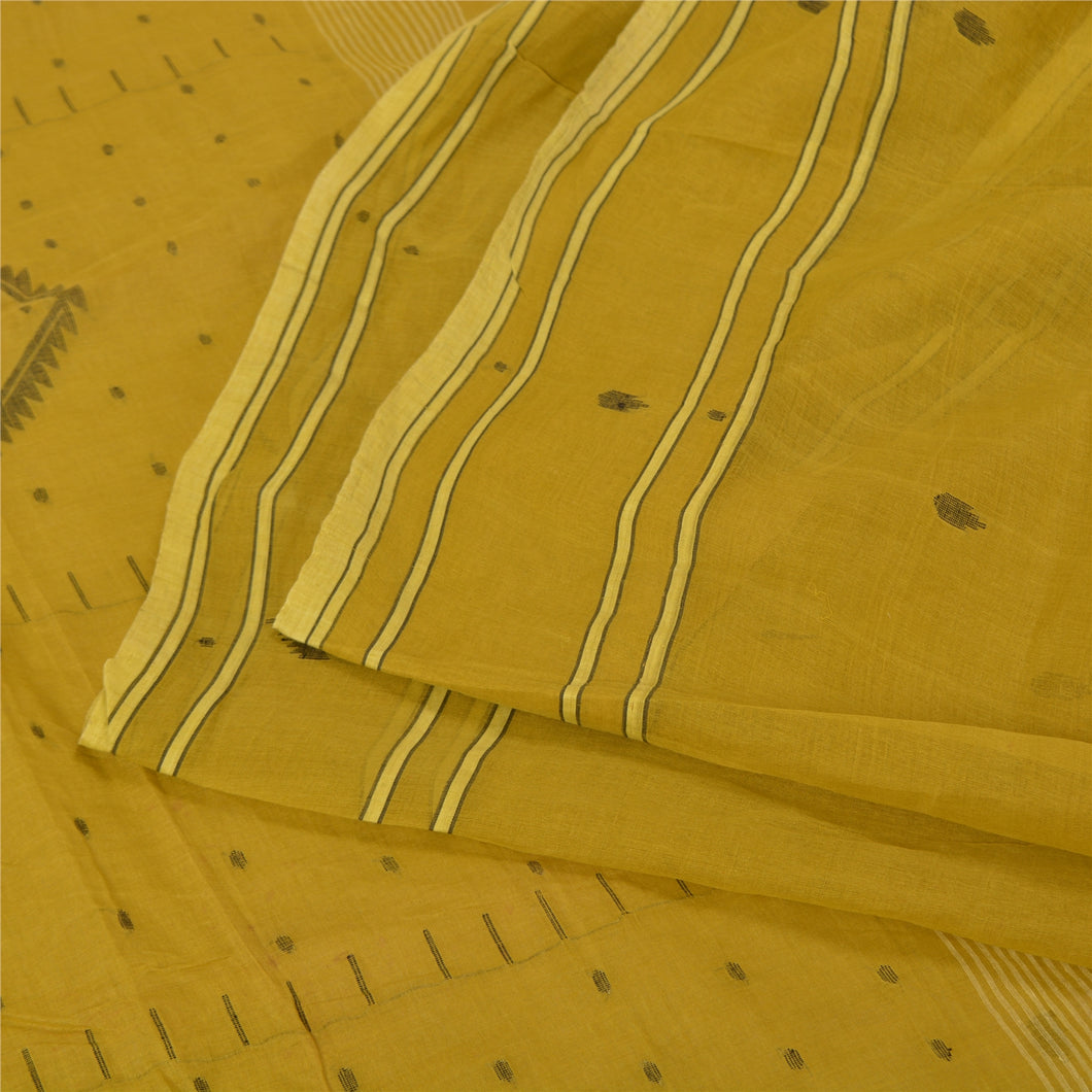 Sanskriti Vintage Green Sarees Pure Cotton Hand-Woven Tant Special Sari Fabric