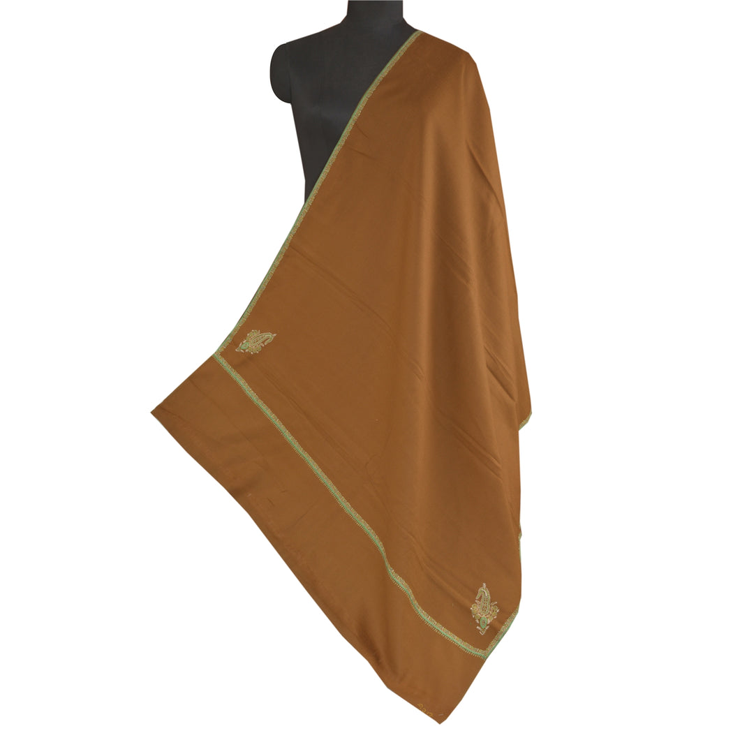 Sanskriti Vintage Long Brown Pure Woolen Shawl Handmade Suzani Scarf Stole