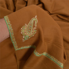 Load image into Gallery viewer, Sanskriti Vintage Long Brown Pure Woolen Shawl Handmade Suzani Scarf Stole
