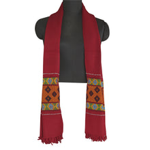 Load image into Gallery viewer, Sanskriti Vintage Long Dark Red Woollen Shawl Hand Embroidered Scarf Stole
