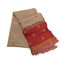 Load image into Gallery viewer, Sanskriti Vintage Long Shawl Pure Woolen Cream &amp; Red Embroidered Scarf Stole
