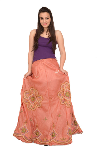 Vintage Indian Bollywood Women Long Skirt Hand Beaded Peach S Size Lehenga