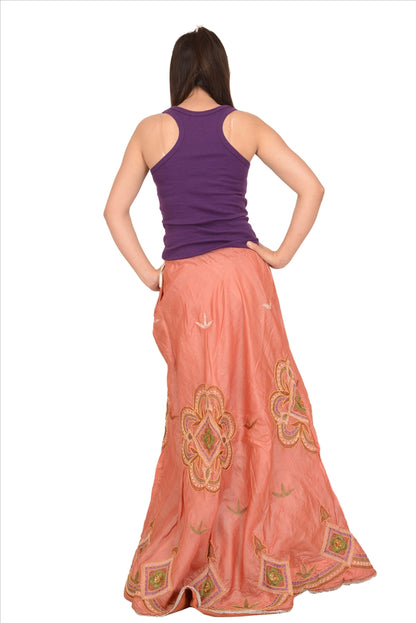 Vintage Indian Bollywood Women Long Skirt Hand Beaded Peach S Size Lehenga