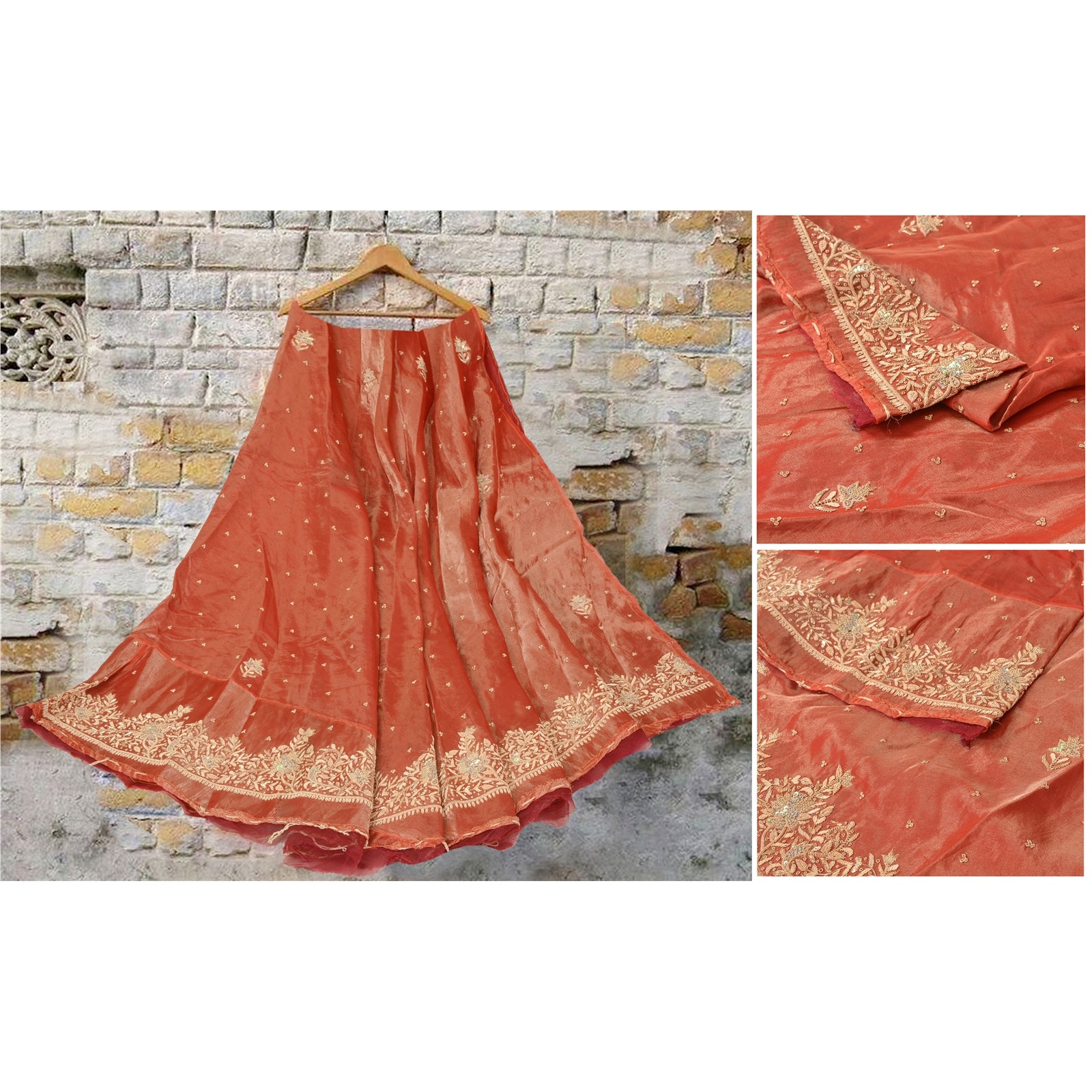 Vintage Pink Long Skirt Pure store Silk Hand Beaded Stitched Ethnic Lehenga