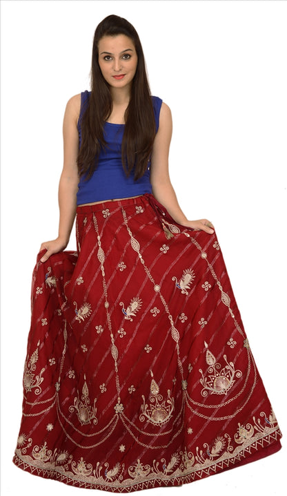 Vintage Indian Bollywood Women Long Skirt Hand Beaded Maroon M Size Lehenga