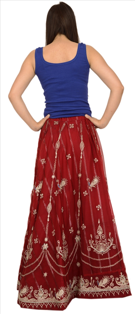 Vintage Indian Bollywood Women Long Skirt Hand Beaded Maroon M Size Lehenga