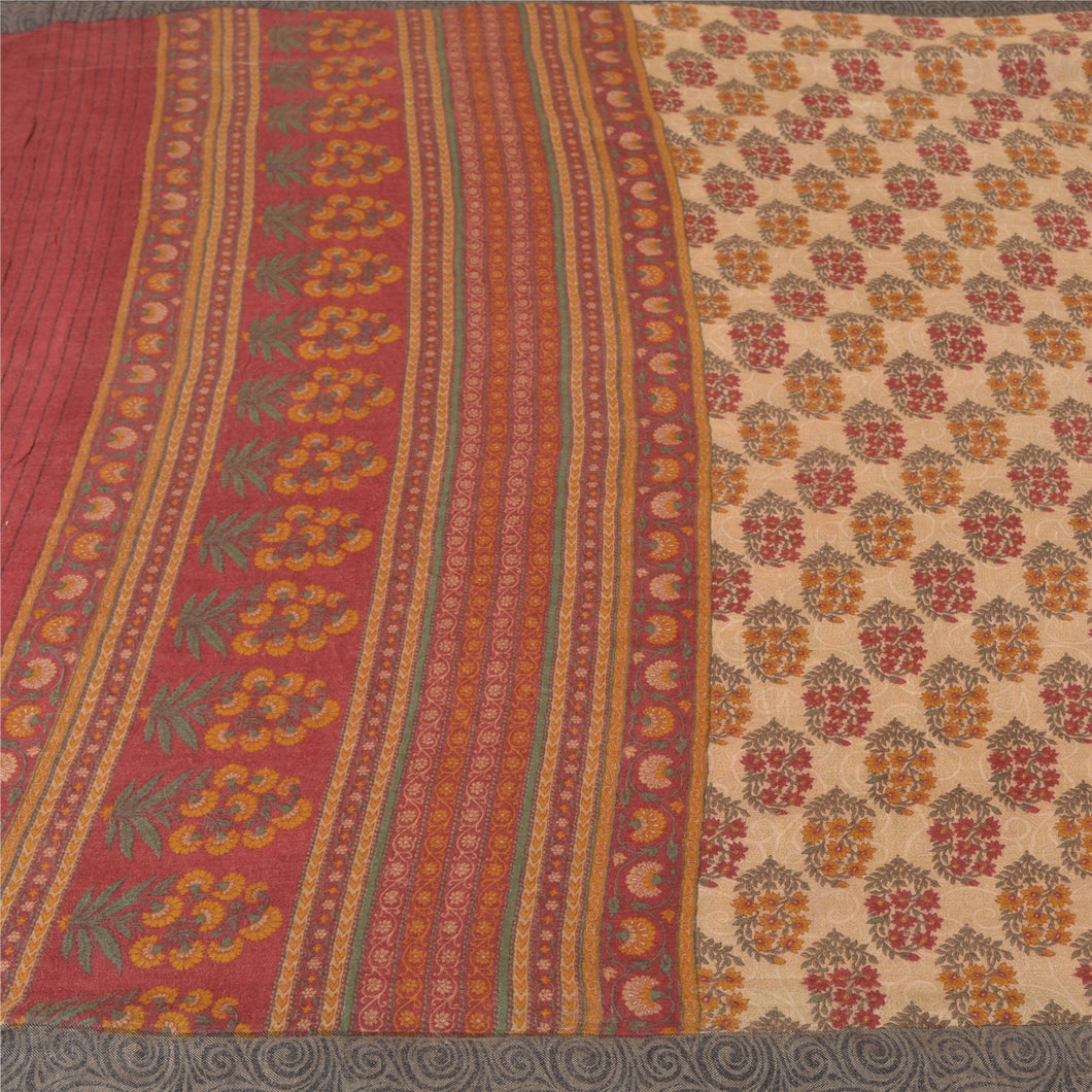 Sanskriti Vintage Peach Heavy Indian Sarees 100% Pure Woolen Fabric Printed Sari