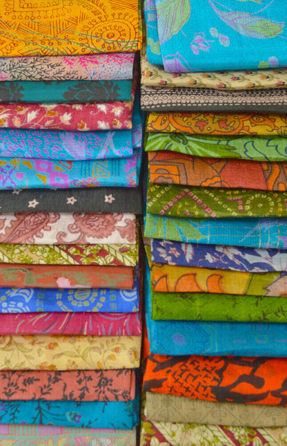 Sanskriti Vintage Recycle Silk Sari Remnants, Fat Quarters, Fabric Squares and Scraps